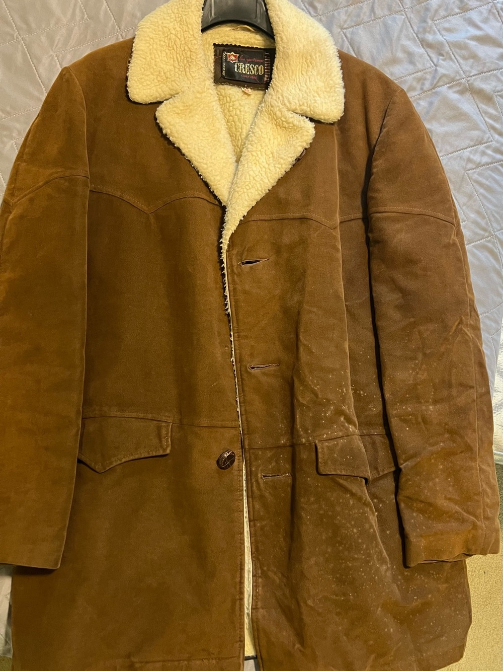 Brown Suede Shearling-Trim Military Field Coat